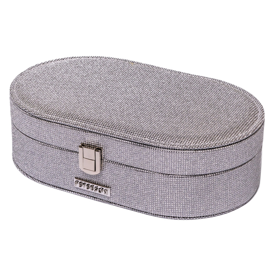 Elegancka szkatułka na biżuterię w srebrnym kolorze, zamykana zatrzaskiem - Peterson