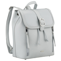 Pojemny plecak damski ze skóry ekologicznej w szarym kolorze wyposażony w nóżki ochronne - Rovicky