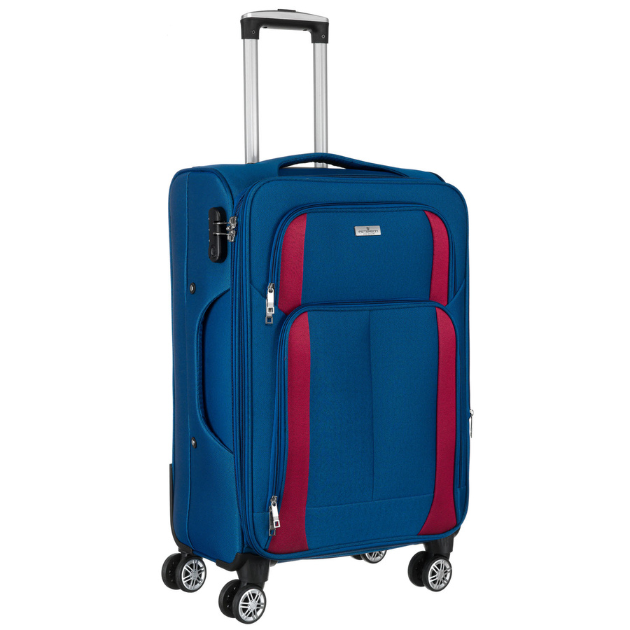 Mała walizka kabinowa z miękkiego materiału poliestrowego w niebiesko-czerwonym kolorze - Peterson