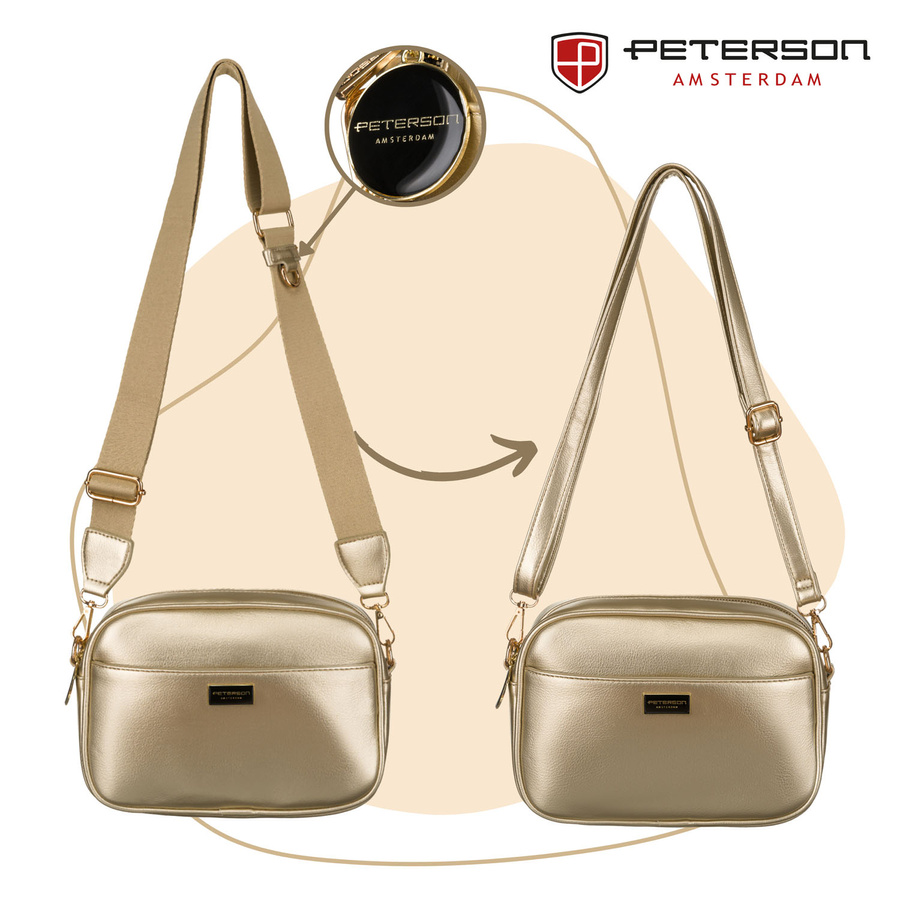 Złota błyszcząca listonoszka damska ze skóry ekologicznej Peterson