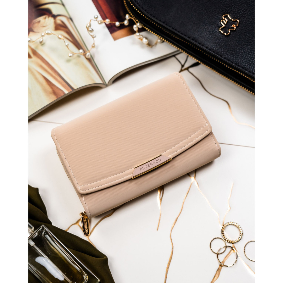 Beżowy portfel damski ze skóry ekologicznej w orientacji poziomej - Peterson