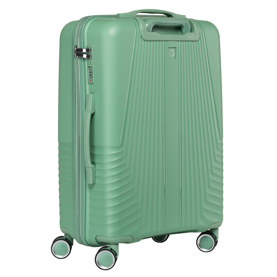 Zielona walizka podróżna w średnim rozmiarze z teleskopowym uchwytem i kółkami obrotowymi - Peterson