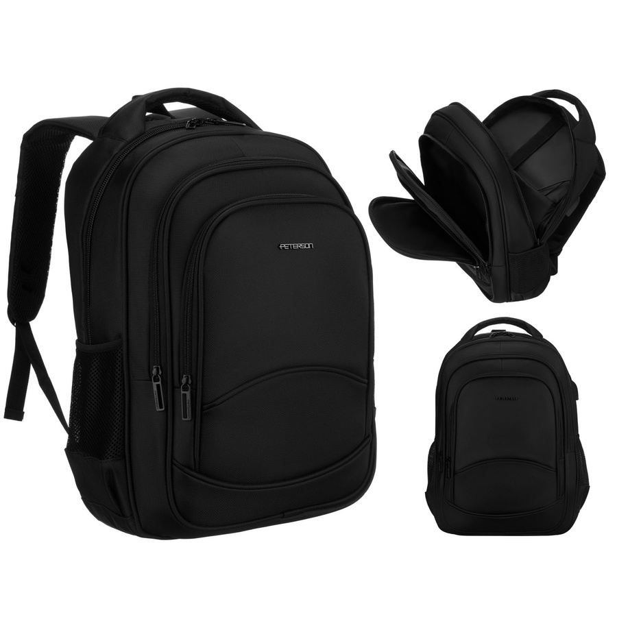 Plecak szkolny z poliestru w czarnym kolorze z portem USB - Peterson