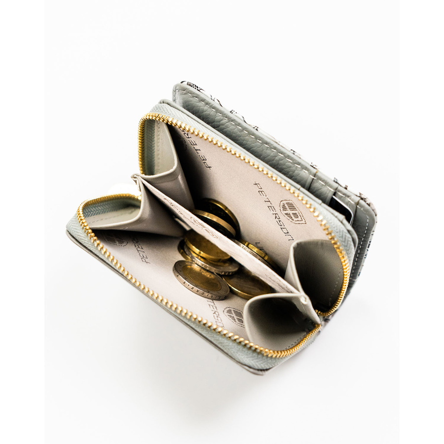 Poręczny portfelik damski ze skóry naturalnej w czarnym kolorze zamykany zatrzaskiem i suwakiem - Peterson