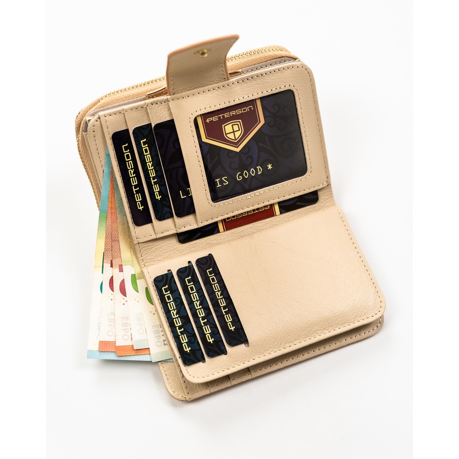 Złoty portfel damski na prezent z RFID - Peterson