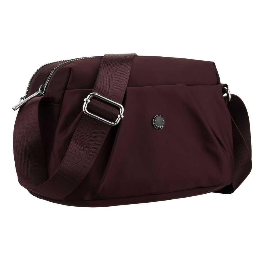 Bordowa, poręczna listonoszka damska z poliestru zawieszona na szerokim pasku - Peterson