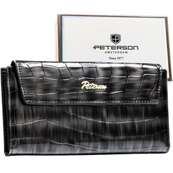 Szary portfel damski ze skóry ekologicznej zamykany na zatrzask - Peterson