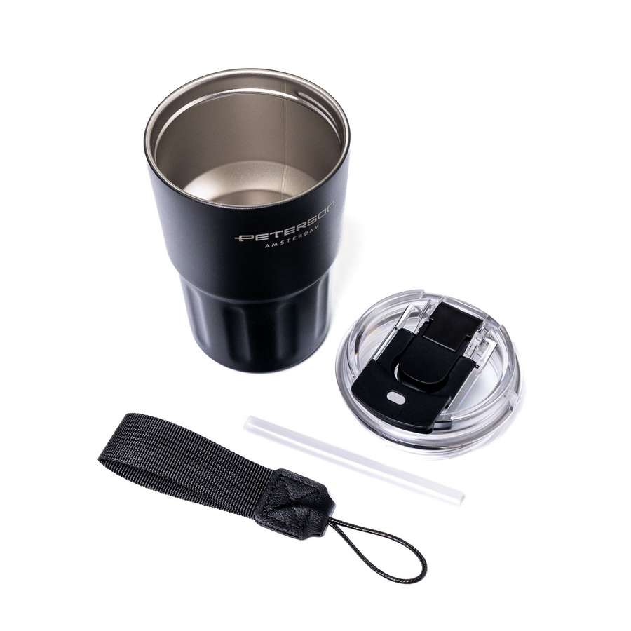Czarny kubek termiczny ze stali nierdzewnej z podwójnymi ściankami - Peterson