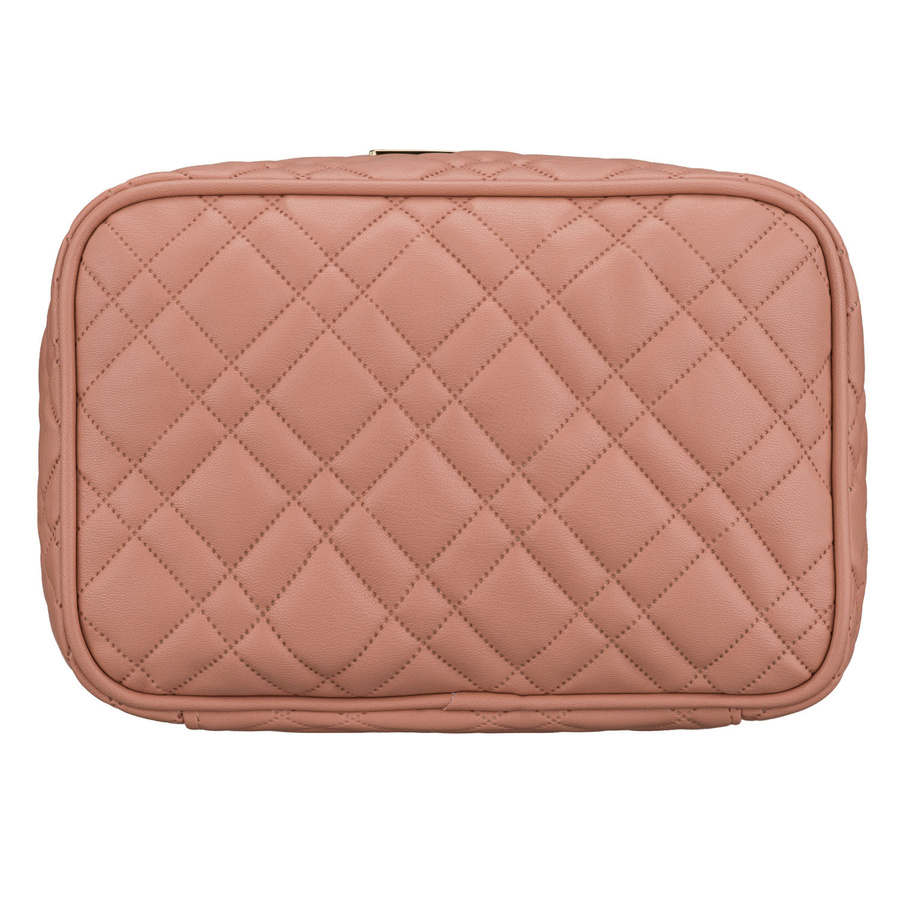 Różowa, pikowana kosmetyczka z tkaniny syntetycznej zamykana suwakiem - Peterson