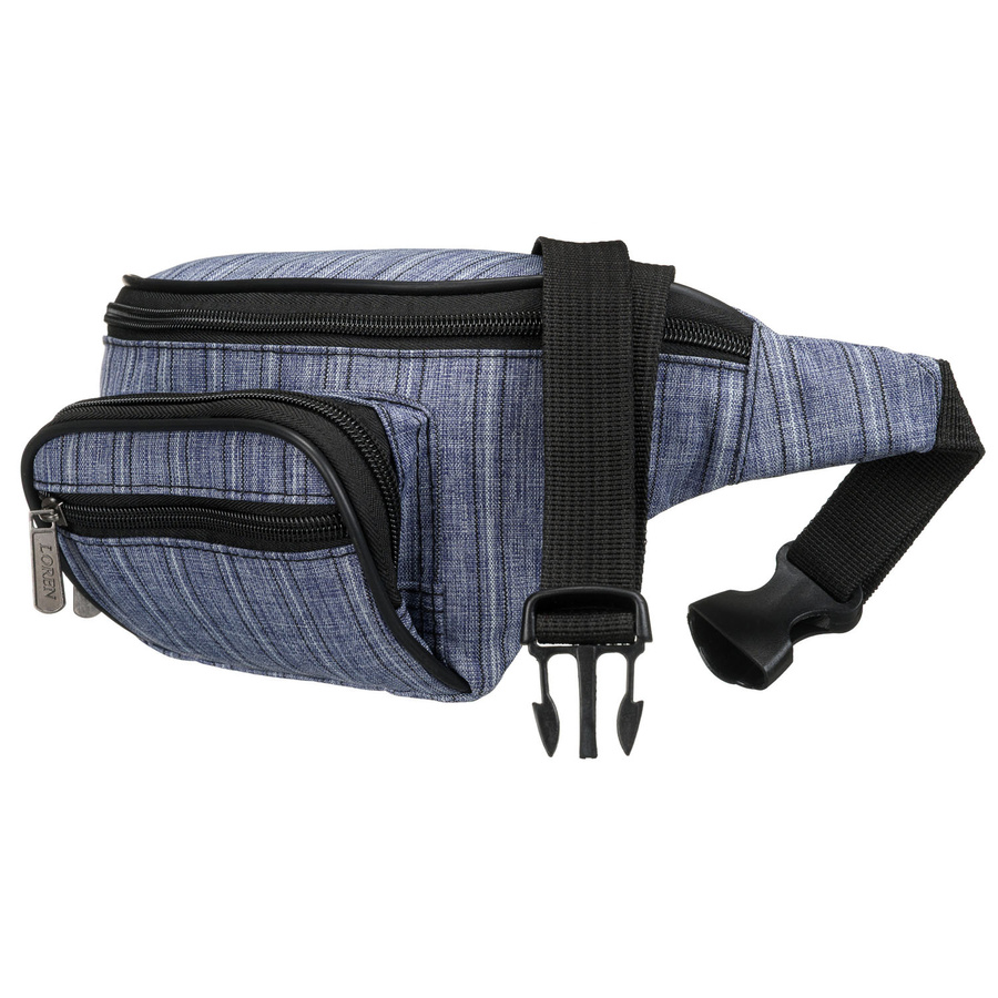 Niebieska saszetka miejsko-sportowa zawieszona na regulowanym pasku