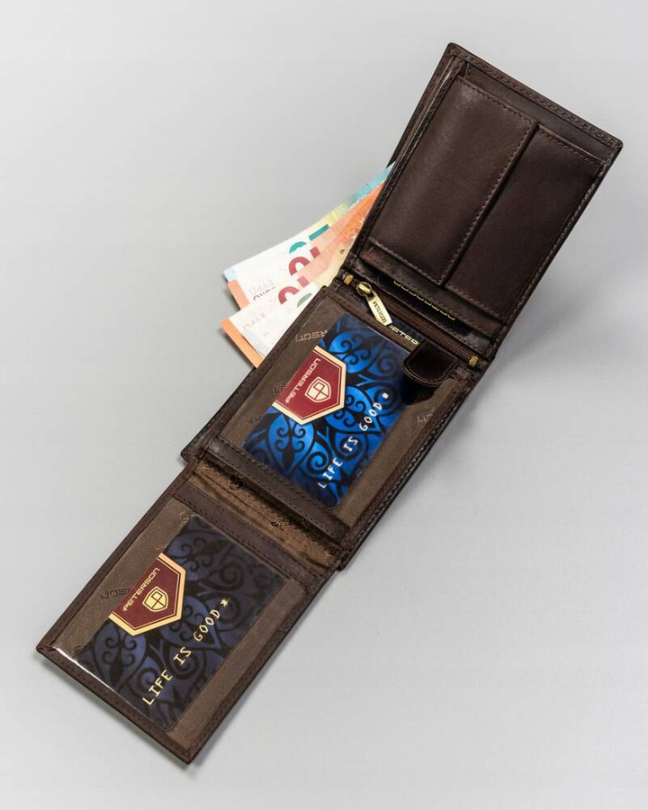 Skórzany portfel męski z ozdobnym tłoczeniem - Peterson