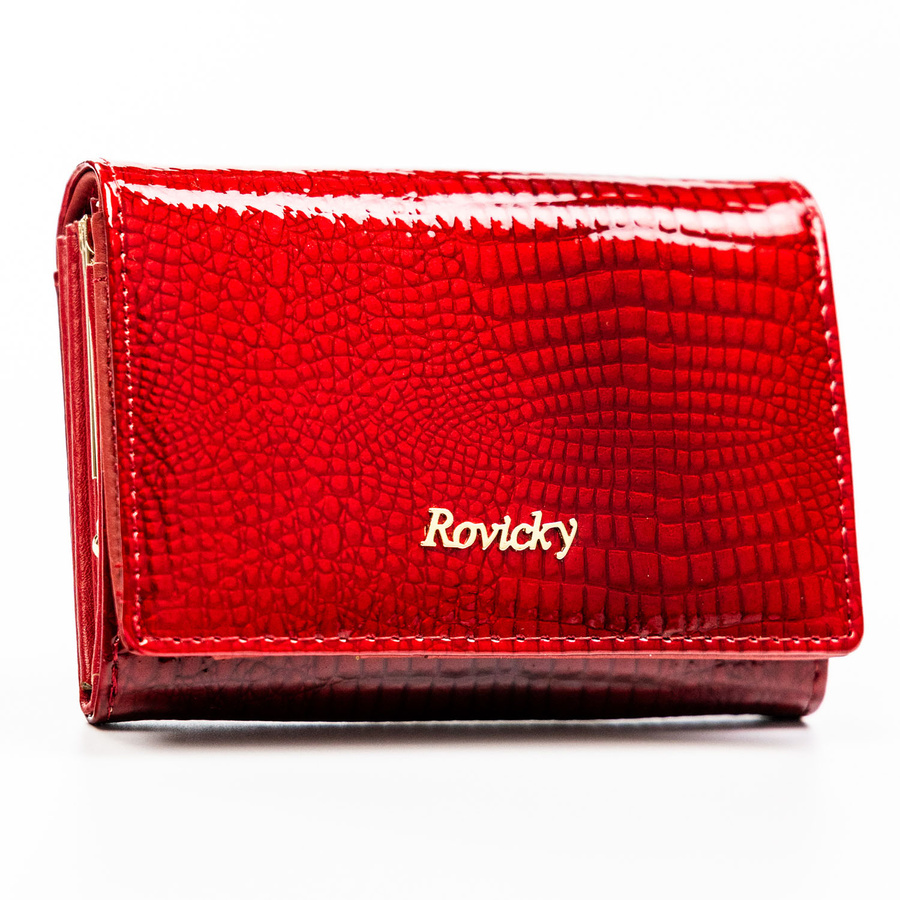 Średni, czerwony portfel damski ze skóry naturalnej zamykany zatrzaskiem - Rovicky
