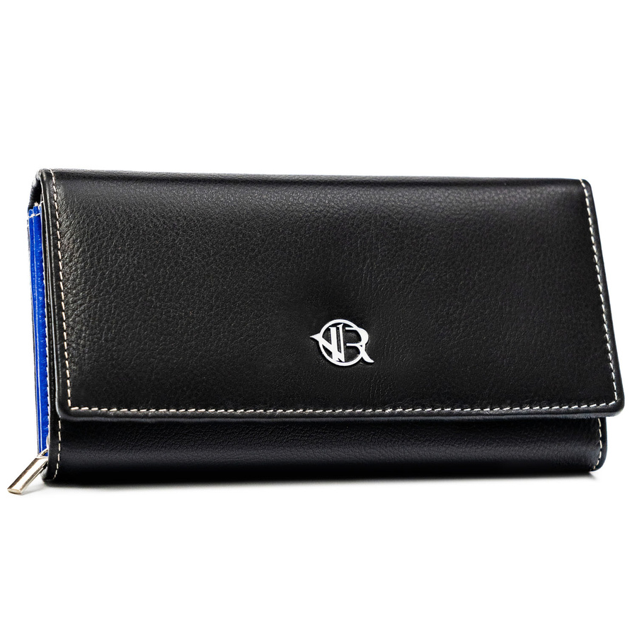 Skórzany, duży portfel damski w czarnym kolorze zamykany na zatrzask - Rovicky