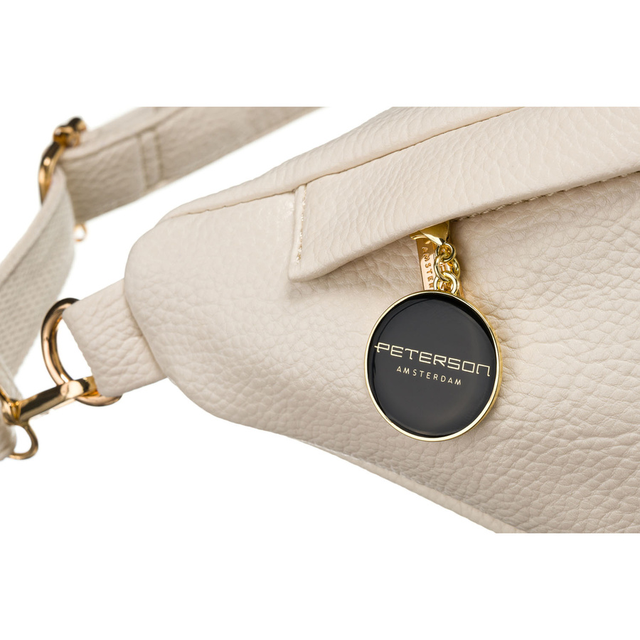 Miejska saszetka damska beżowa z eko skóry nerka na biodra  lub na ramię crossbody Peterson