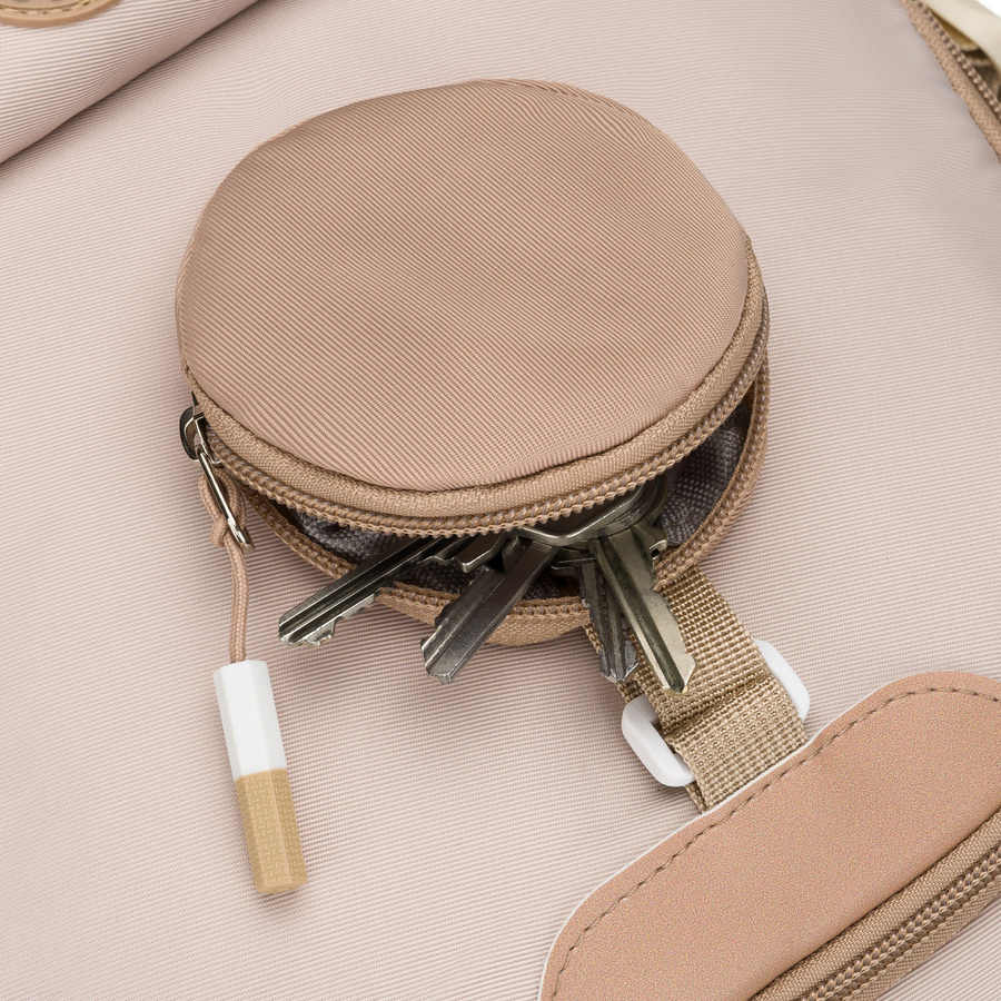 Praktyczny plecak szkolny z poliestru w beżowym kolorze z dodatkową saszetką i miejscem na bidon - Peterson