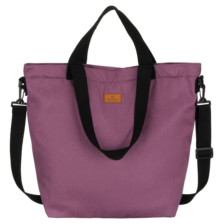Shopperka damska w fioletowym kolorze, jednokomorowa i zamykana suwakiem z kieszonką zewnętrzną - Rovicky
