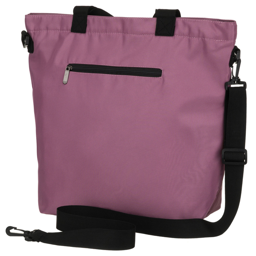 Duża shopperka damska z poliestru w różowym kolorze, zawieszona na wygodnych uchwytach i doczepianym pasku - Peterson