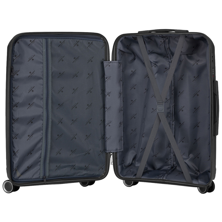 Średnia, szara walizka z polipropylenu z wysuwaną rączką - Peterson