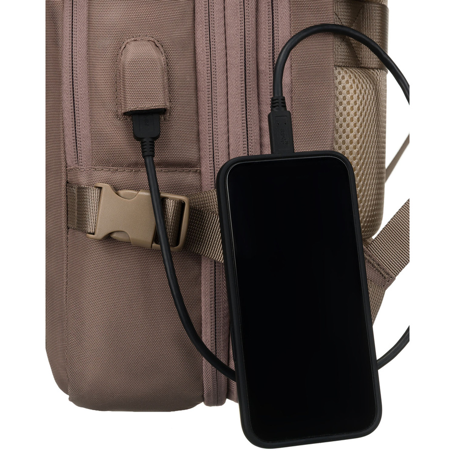 Beżowy plecak podróżny wykonany z cordury z portem USB - Peterson