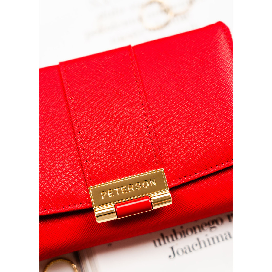 Poziomy portfel damski wykonany ze skóry ekologicznej w czerwonym kolorze - Peterson