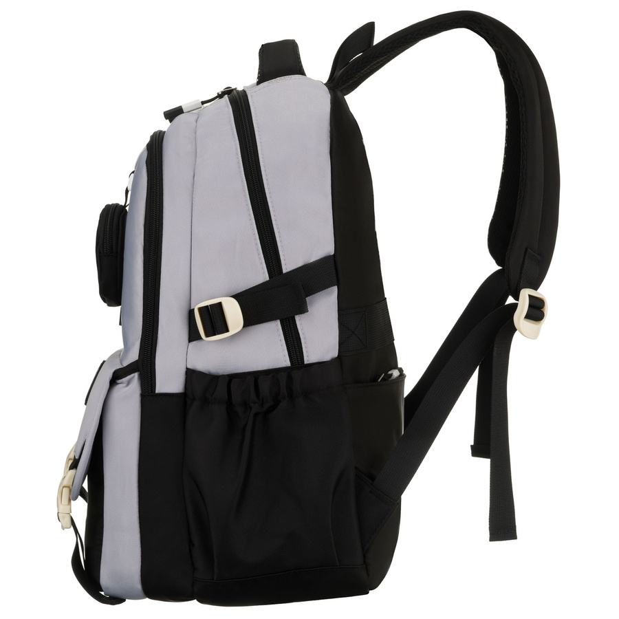 Szaro-czarny plecak szkolny z poliestru z dodatkową saszetką - Peterson