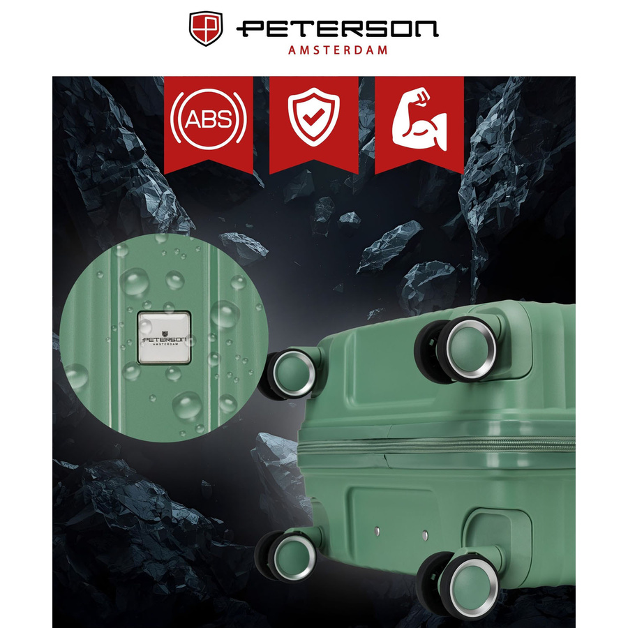 Zestaw walizek podróżnych z tworzywa ABS w zielonym kolorze - Peterson