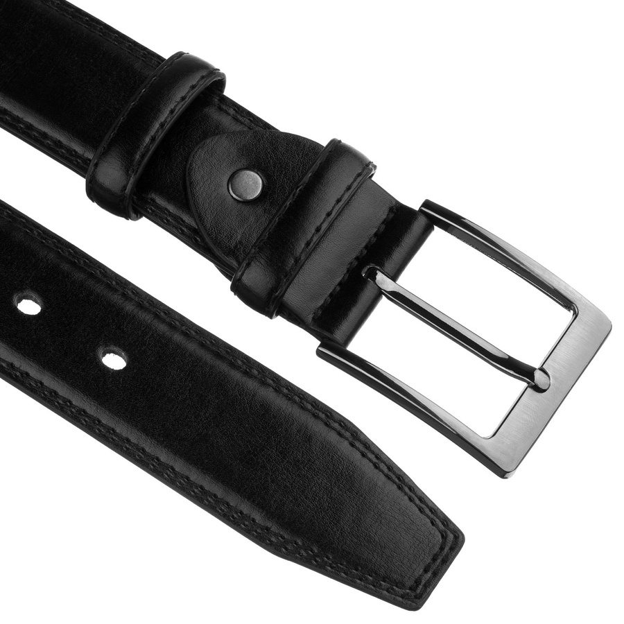 Czarny pasek męski ze skóry ekologicznej ze srebrną, klasyczną klamrą