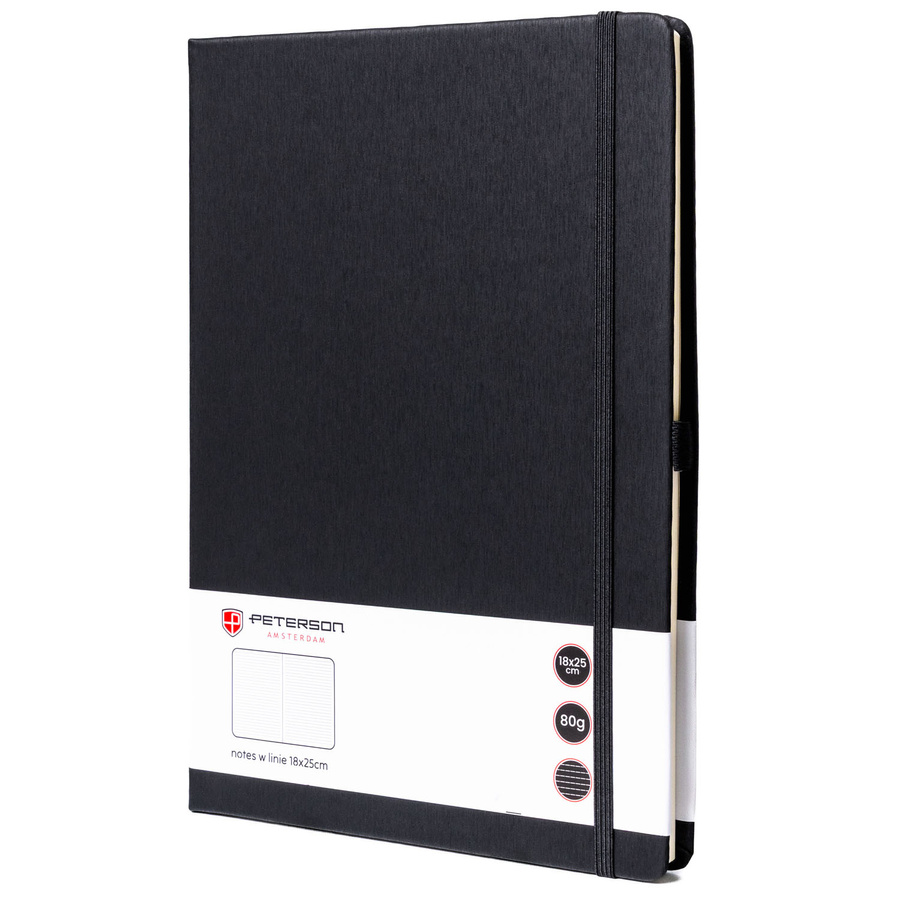 Czarny notes w formacie B5 zadrukowany w linie - Peterson