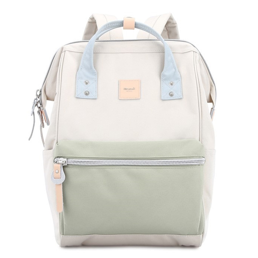 Beżowo-zielony plecak szkolny z USB - Himawari