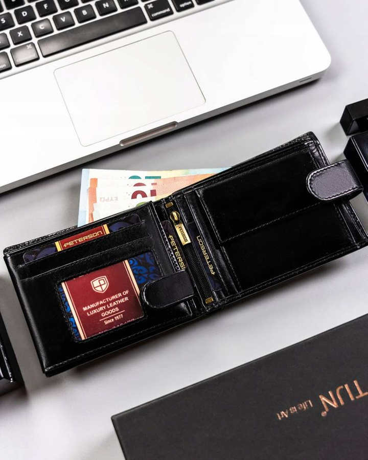 Duży, skórzany portfel męski zapinany na zatrzask - Peterson