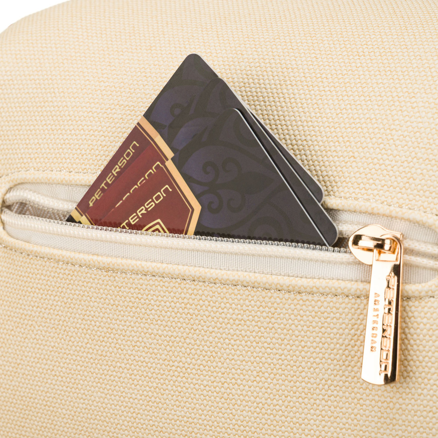 Saszetka damska w kolorze ecru z brązowymi elementami, zamykana suwakiem - Peterson
