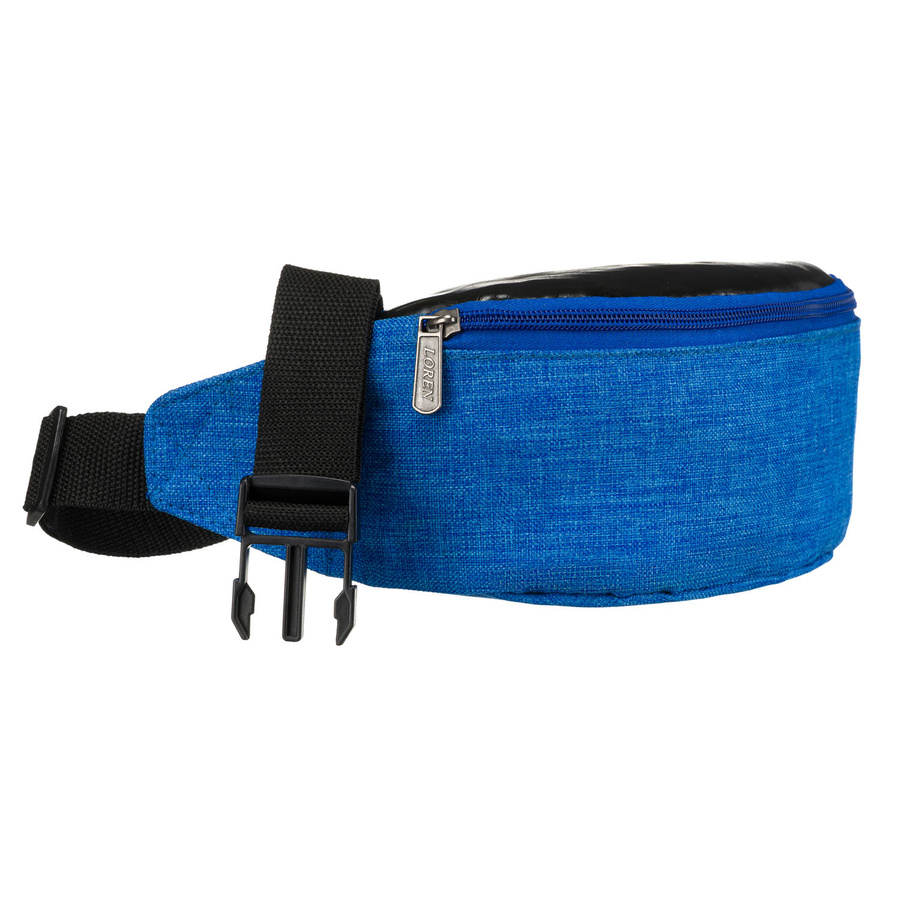 Kompaktowa saszetka z poliestru w niebiesko-czarnym kolorze, zawieszona na regulowanym pasku - Loren