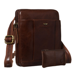 Dwukomorowa, brązowa listonoszka męska ze skóry naturalnej - Peterson