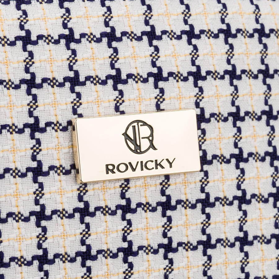 Beżowo-granatowa kosmetyczka damska w kratę zamykana suwakiem - Rovicky