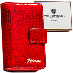 Duży, czerwony portfel damski ze skóry ekologicznej z tłoczeniem na wzór skóry krokodyla - Peterson