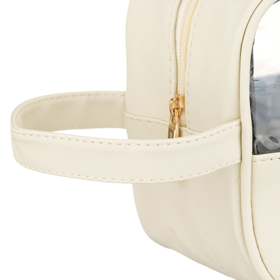 Kosmetyczka z tkaniny syntetycznej w kolorze ecru, wyposażona w przezroczysty panel - Peterson