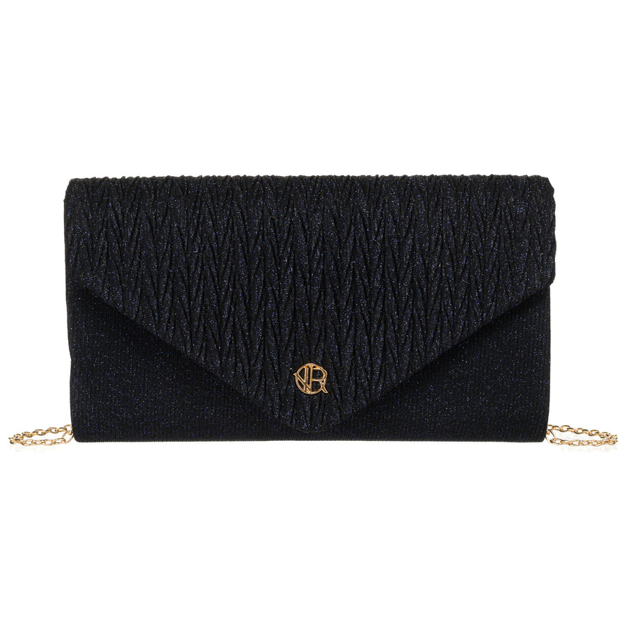 Brokatowa kopertówka damska w granatowym kolorze zawieszona na łańcuszku - Rovicky