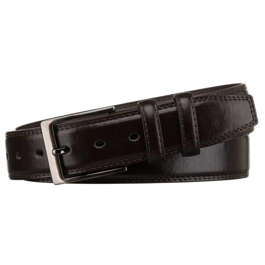 Brązowy pasek męski ze skóry ekologicznej ze srebrną, klasyczną klamrą