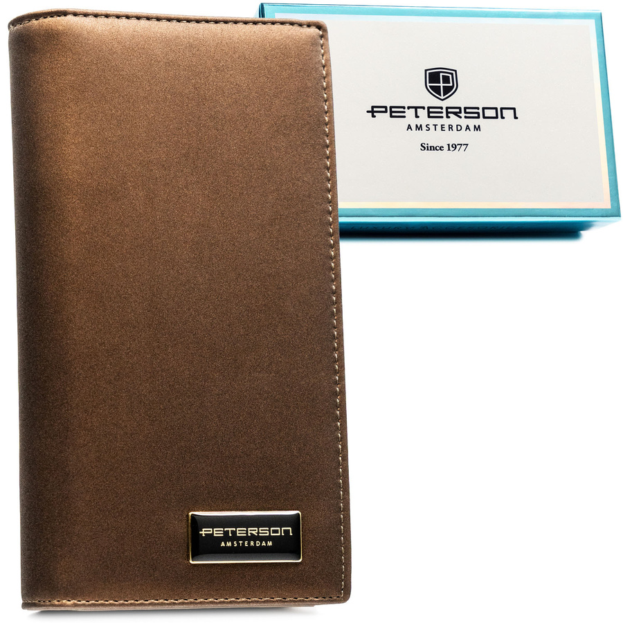 Brązowy portfel damski ze skóry naturalnej i ekologicznej z systemem RFID - Peterson
