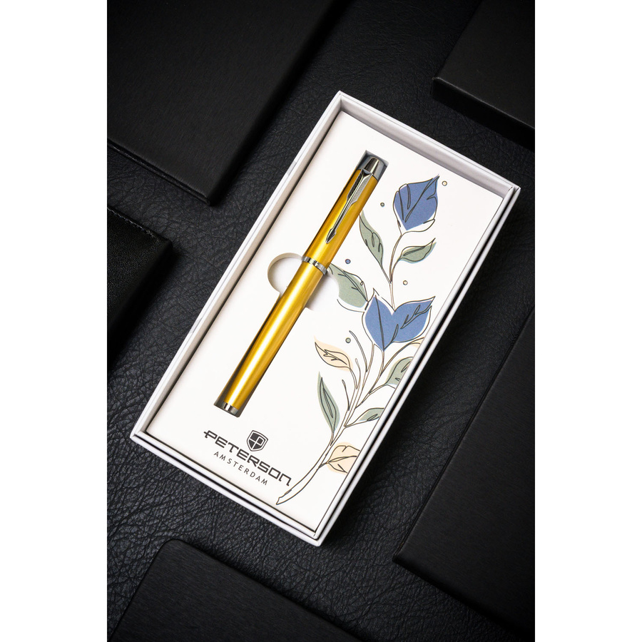 Żółto-srebrny długopis metalowy z czarnym wkładem - Peterson