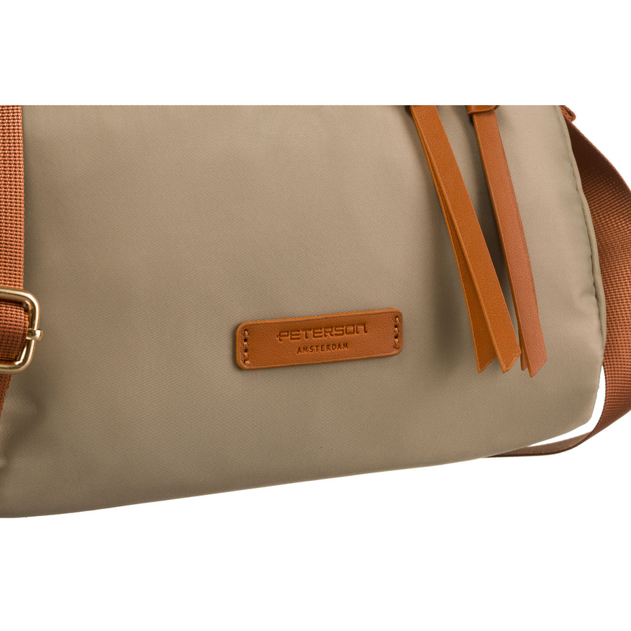 Miejska listonoszka z paskiem wykonana z nylonu i skóry ekologicznej w kolorach khaki i brązowym - Peterson
