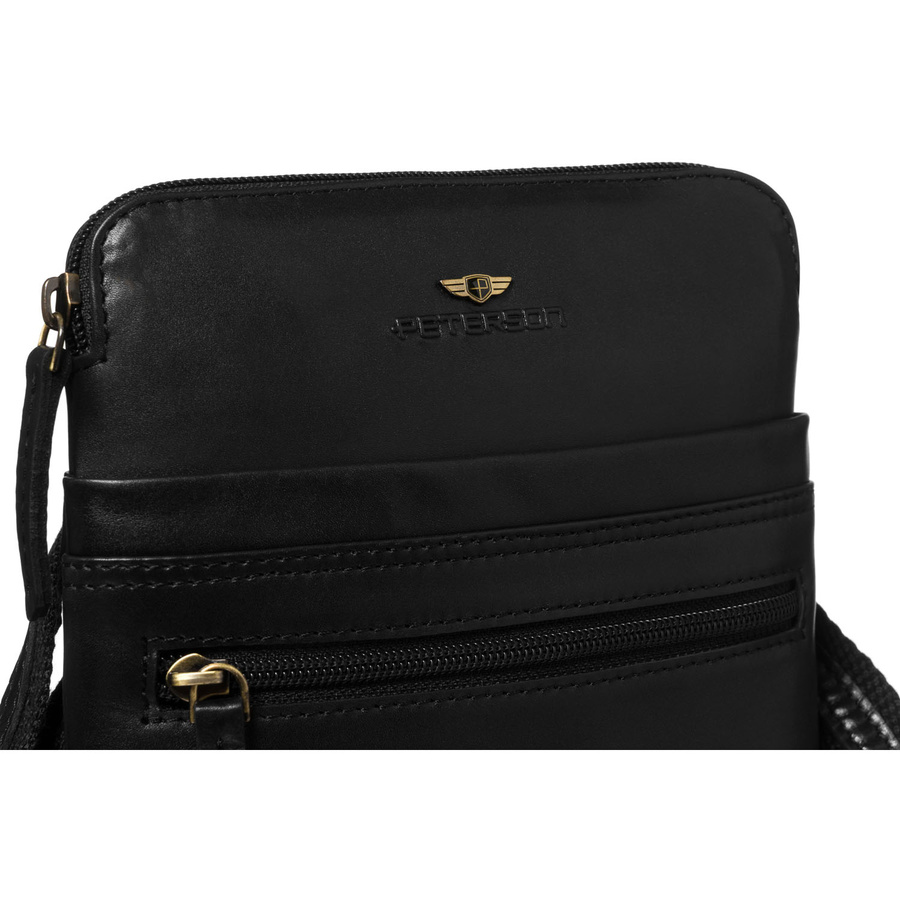 Mała, czarna, skórzana listonoszka męska zamykana suwakiem - Peterson
