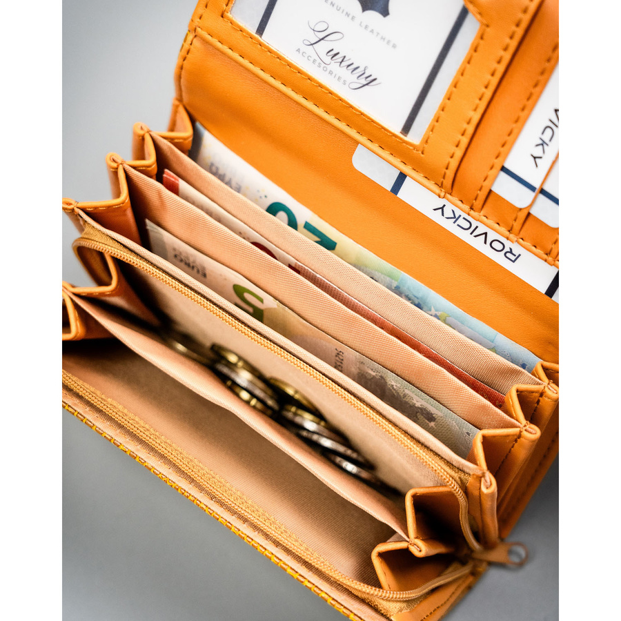 Brązowy portfel damski ze skóry ekologicznej z kieszonką zewnętrzną - 4U Cavaldi