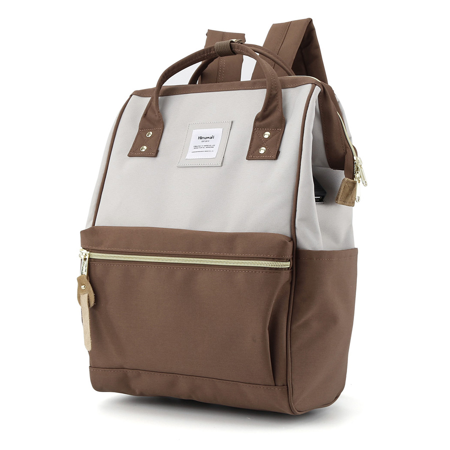 Beżowo-brązowy plecak miejski z frontową kieszenią - Himawari