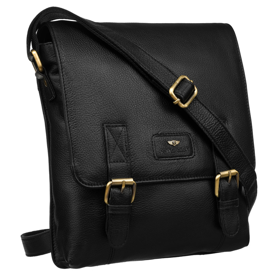 Miejska listonoszka męska ze skóry naturalnej w czarnym kolorze - Peterson