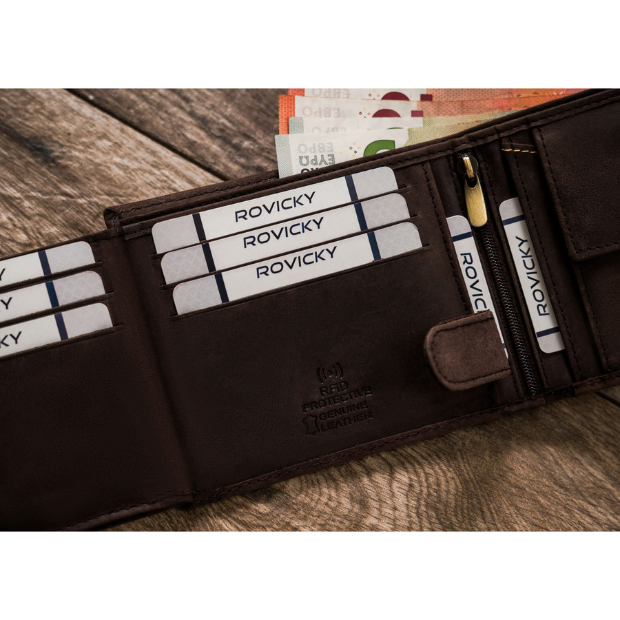 Duży, brązowy portfel męski ze skóry naturalnej wyposażony w system RFID - Always Wild