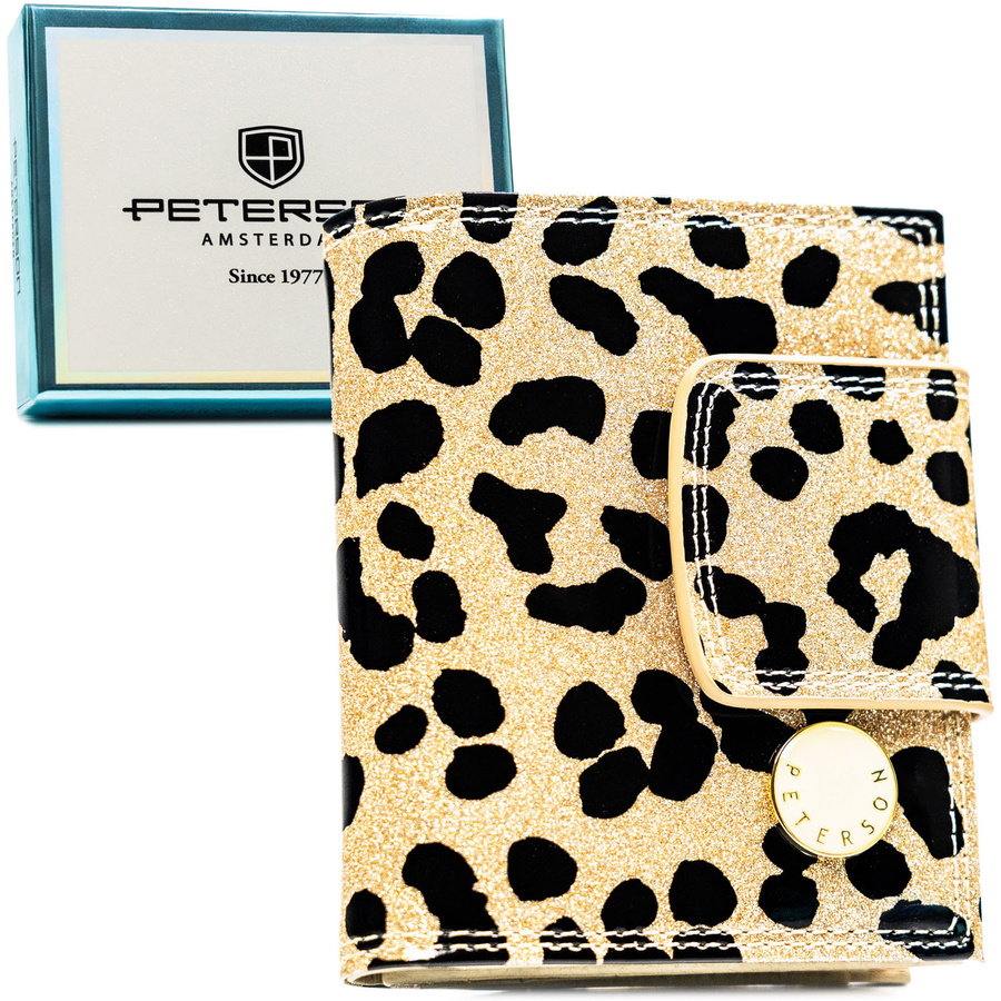 Mały portfel damski ze skóry ekologicznej i naturalnej w złotym kolorze - Peterson