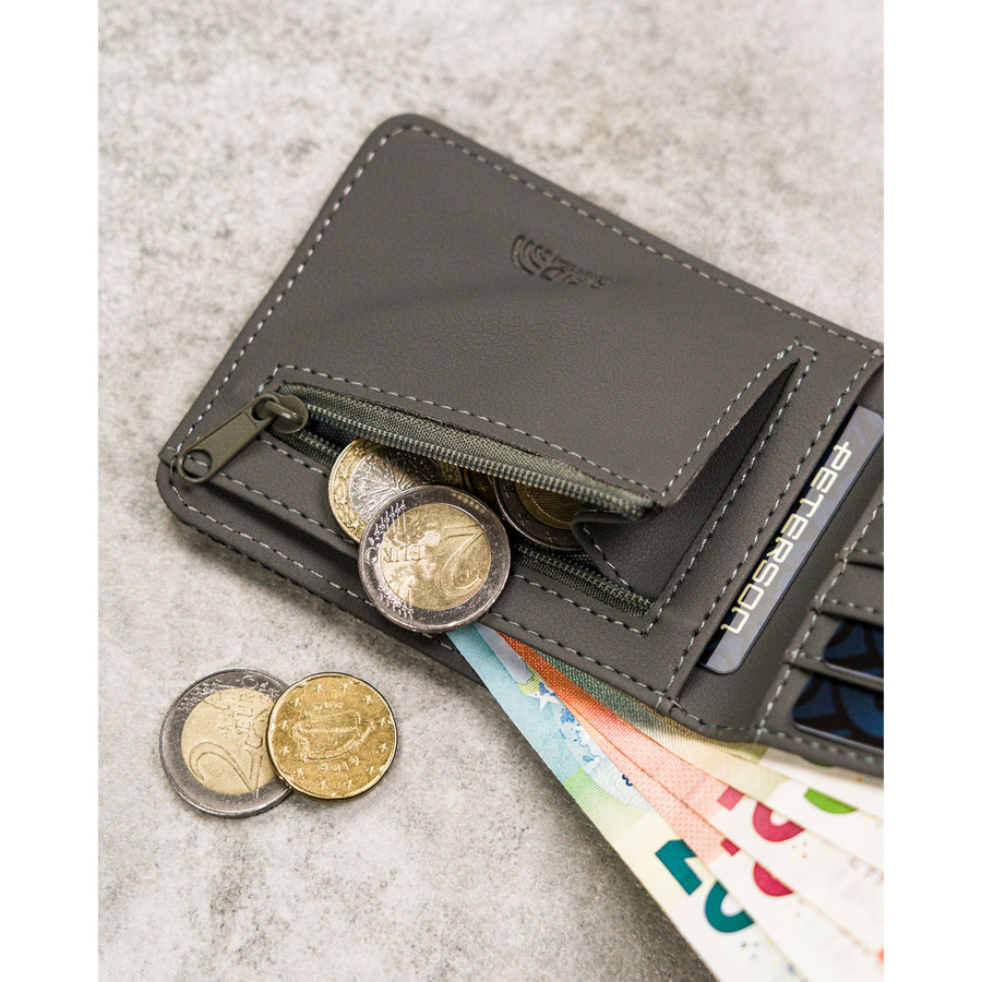 Szary portfel męski bez zapięcia zewnętrznego z systemem RFID - Peterson