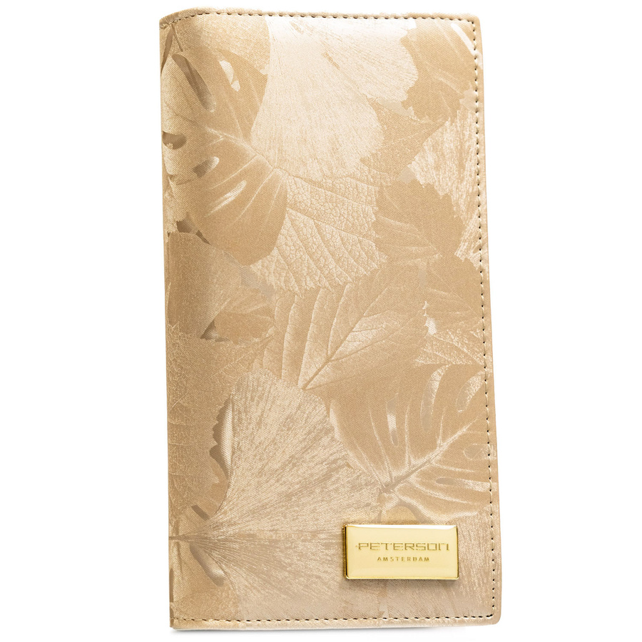 Beżowy, pionowy portfel damski zamykany na magnes i suwak, wykonany ze skóry naturalnej i ekologicznej - Peterson