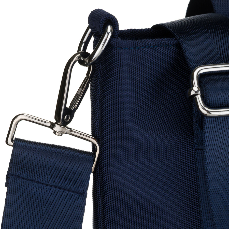 Duża, granatowa shopperka damska, jednokomorowa, zawieszona na uchwytach i doczepianym pasku - Peterson